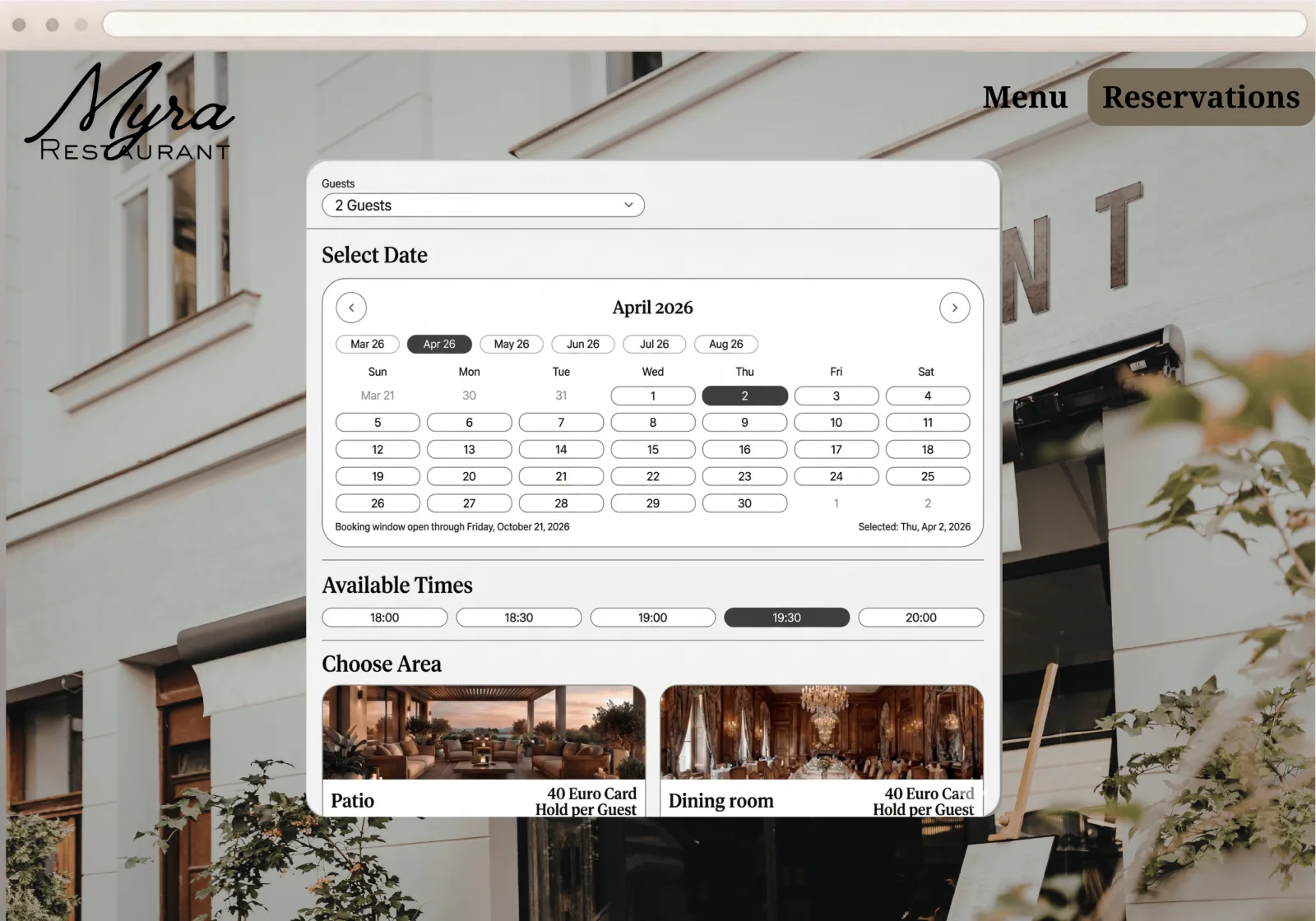 Myra restaurant booking calendar 1