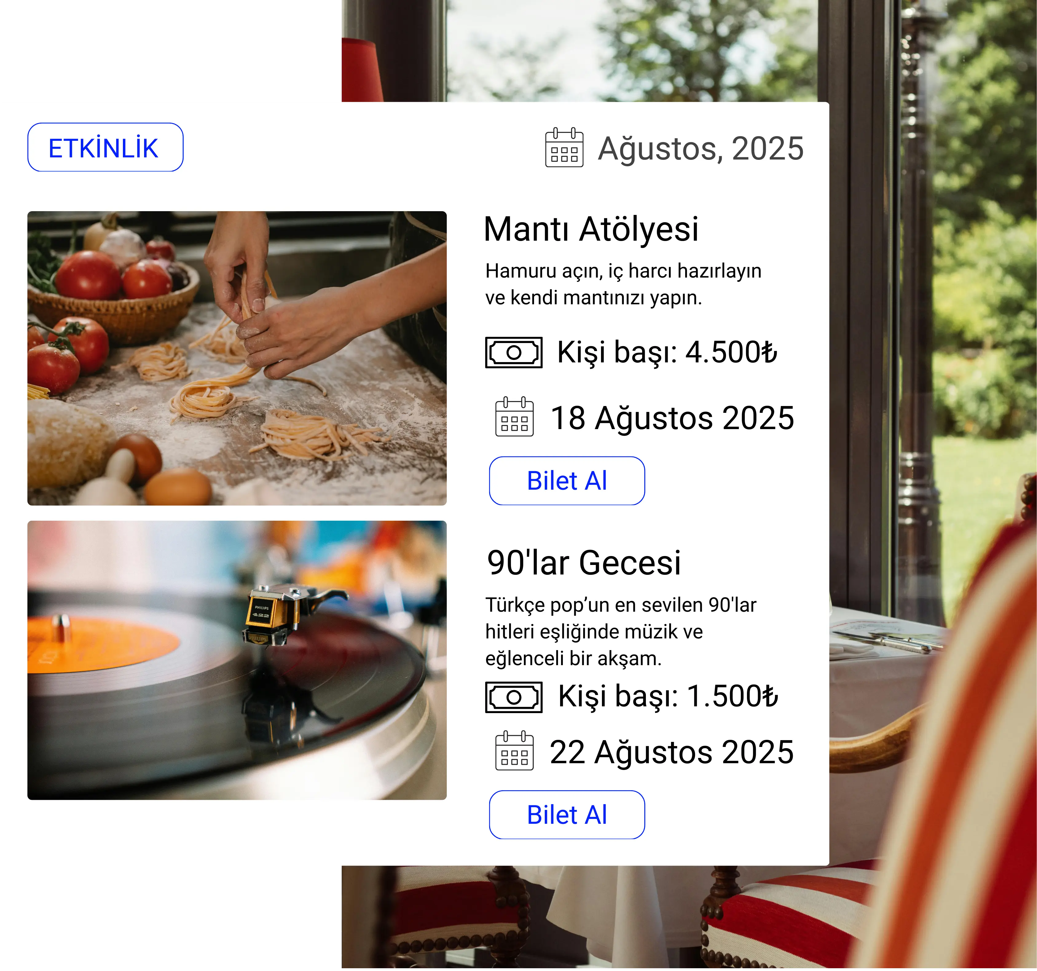 Bir restoranın sosyal medya profilinde, kullanıcıların doğrudan profil üzerinden rezervasyon yapmasını sağlayan Reslify rezervasyon widget’ı entegrasyonu gösteriliyor