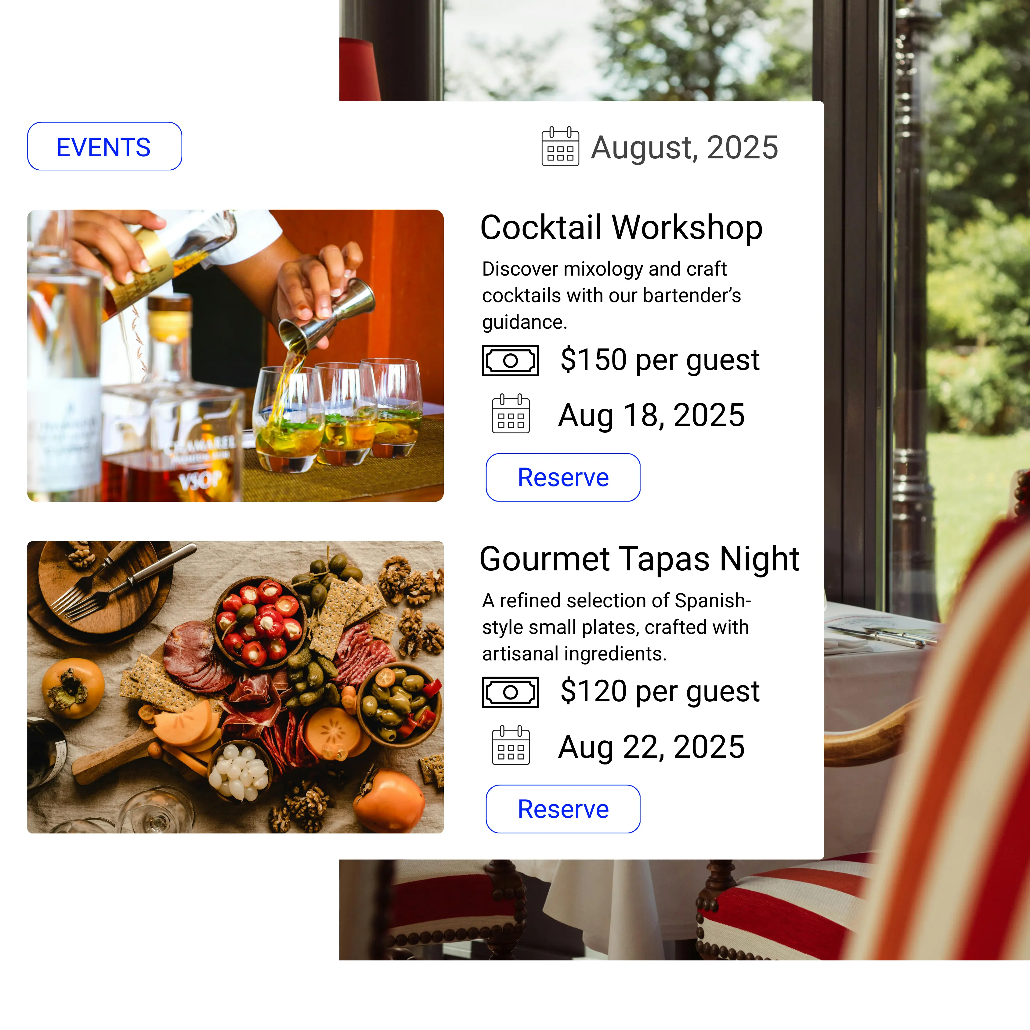 A restaurant’s social media profile displaying Reslify booking widget integration, allowing users to make reservations directly from the profile
