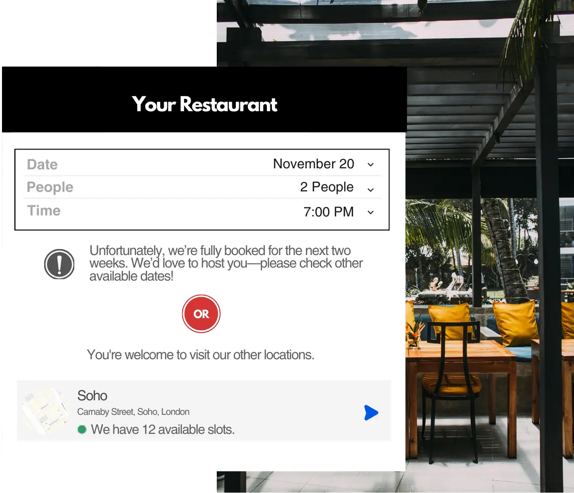 A restaurant’s social media profile displaying Reslify booking widget integration, allowing users to make reservations directly from the profile
